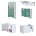 Ver imagem 3 de Quarto Infantil 5 Peças com Berço Guarda Roupa e Cômoda Cor:branco com Verde