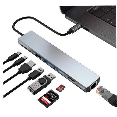 Hub Dock Station Usb Type-c 10gbps 8x1 Hdmi 4k Lan Usb 3.0 Leitor Sd