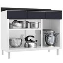 Ver imagem 3 de Balcão Cozinha Com Tampo Aço 3 Portas 3 Gavetas Branco Preto