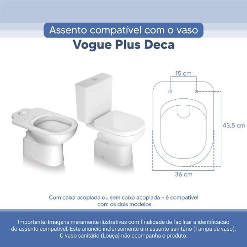 Assento Sanitário Vogue Plus/ Vogue/ Life Plástico Branco Fechamento Comum  Deca