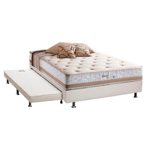 Cama Box c/Auxiliar Casal: Colchão Herval Maxspring Spain + Base CRC Courano Branco(138x188)