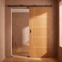 Ver imagem 1 de Porta Ipê Champanhe Friso 9 90x210cm + Kit de Correr Sobrepor Preto