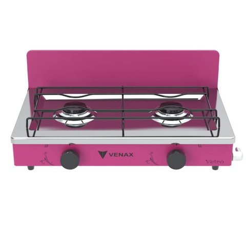 FOGAO DE MESA 2 BOCAS VENAX FLAMALAR VETRO PINK GAS GLP