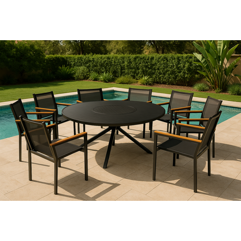 Jogo de Mesa Telas Sling Giratória com 8 Cadeiras