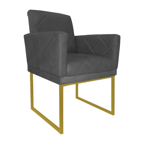Poltrona Klara Suede Cinza Base De Ferro Dourada - Vallisa Decor
