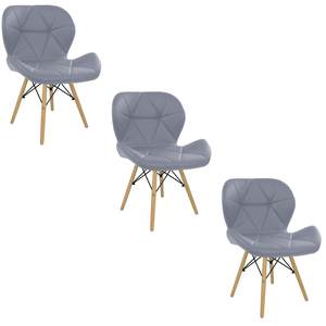 Kit 3 Cadeiras Estofada Eiffel Slim Wood Pés de Madeira Cinza
