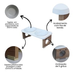Comedouro Elevado Duplo Gato Pet Mdf Colors Branco - 4
