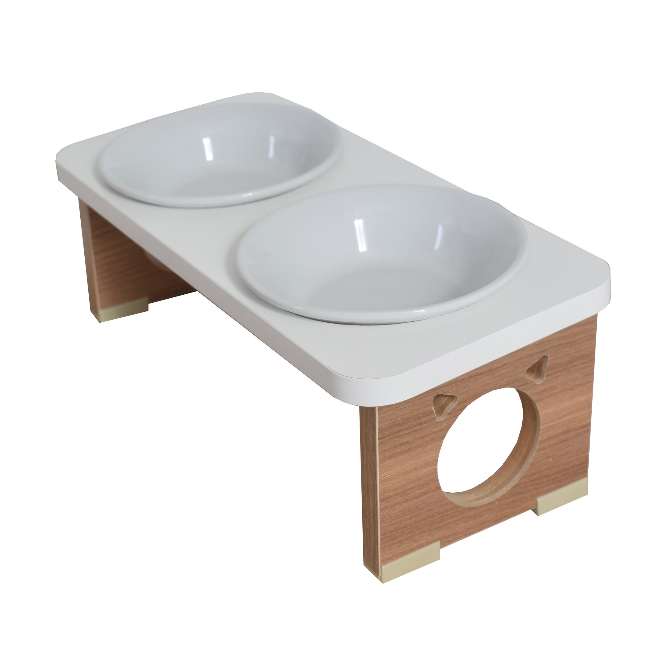 Comedouro Elevado Duplo Gato Pet Mdf Colors Branco