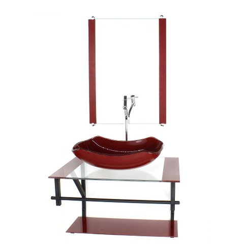 GABINETE DE VIDRO PARA BANHEIRO 60CM AP CUBA ABAULADA VERMELHO CEREJA COM TORNEIRA CROMADA
