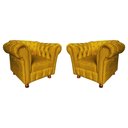Ver imagem 1 de Kit 2 Poltronas Luis XV Chesterfield Capitone Suede Amarelo / decoração, TV, Sala estar