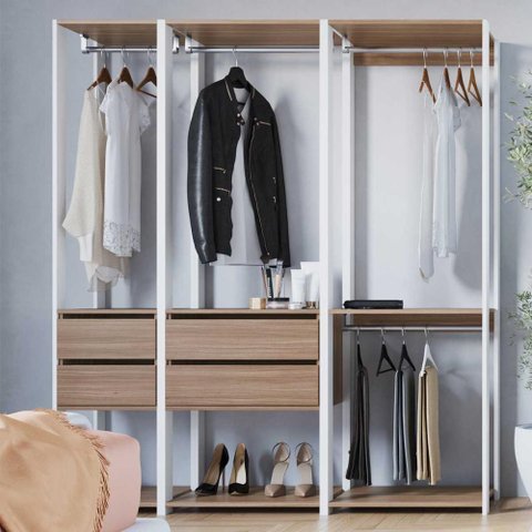 Kit Estante Closet com 4 Gavetas e 4 Cabideiros 1,60 M Cor:preto com Montana