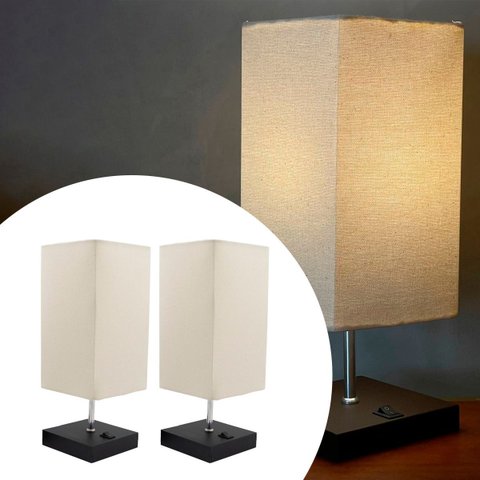 Kit 2 Abajur Luminaria de Mesa Quadrado Mdf Interruptor Ref 49 Decoração Casa Sala Quarto Escritório