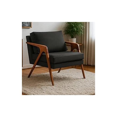 Poltrona Mona Luxo Madeira Maciça Tecido Veludo Preto