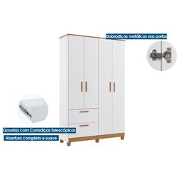 Guarda Roupa 4 Portas Jujuba C/ e 2 Gavetas Nature/branco - Permóbili Baby - 3
