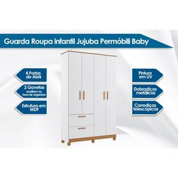Guarda Roupa 4 Portas Jujuba C/ e 2 Gavetas Nature/branco - Permóbili Baby - 2
