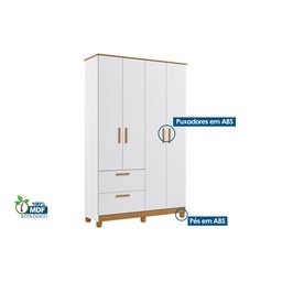 Guarda Roupa 4 Portas Jujuba C/ e 2 Gavetas Nature/branco - Permóbili Baby - 4