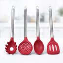Ver imagem 1 de Jogo de Utensílios de Cozinha Silicone Premium Bordô Cabo Inox Elite 4 Peças