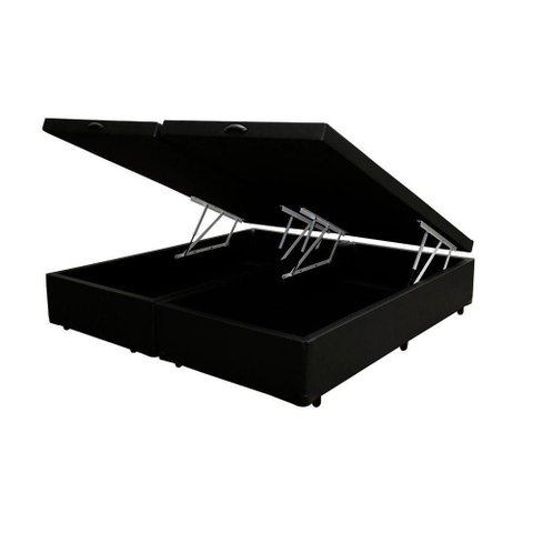 Cama Box Baú Casal Bipartido Blindado Madeira Eucalipto Preto Homequeen