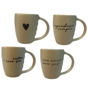Jogo 4 Caneca Porcelana Fosca 120ml para Café - Bege