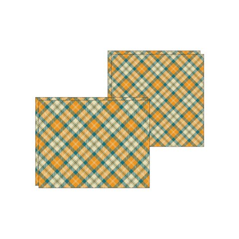 Kit Jogo Americano + Guardanapo Xadrez Laranja e Azul - 2 Peças