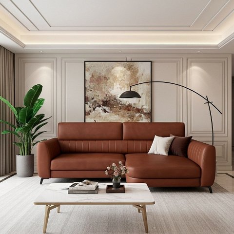 Sofá com Chaise 2 Lugares 165cm Flames Courino Marrom - Sallar Home