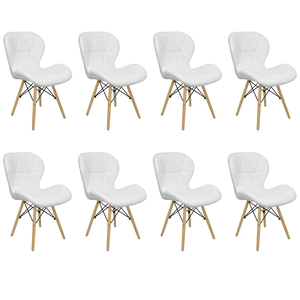 Kit 8 Cadeiras Estofada Eiffel Slim Wood Pés de Madeira Branco