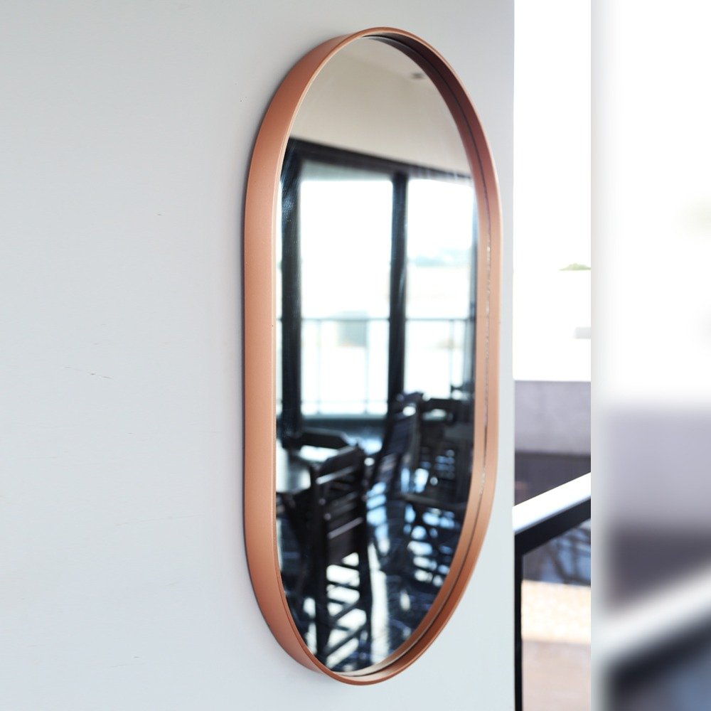 Espelho Decorativo Oval Com Moldura Rosa Para Sala Banheiro 80x50cm - 1