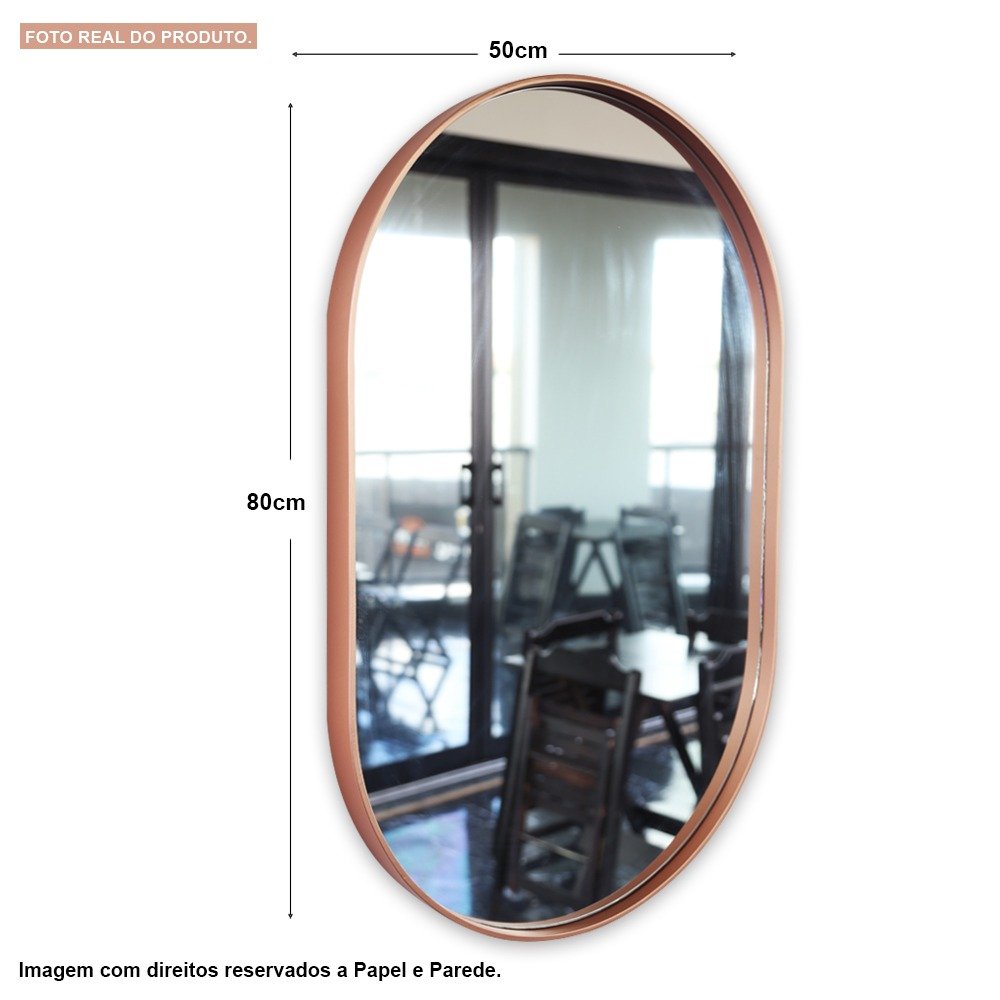 Espelho Decorativo Oval Com Moldura Rosa Para Sala Banheiro 80x50cm - 3