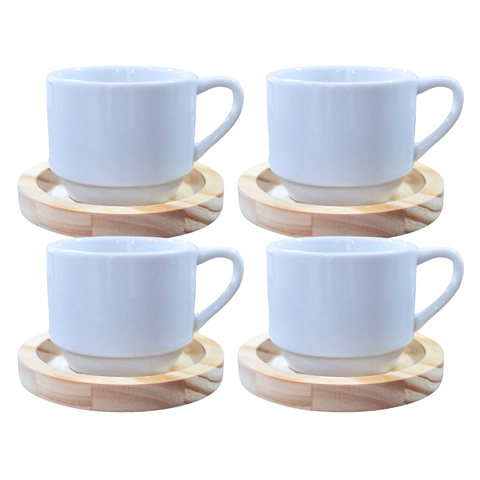 Jogo 4 Xícaras Café/chá 200ml Empilháveis C/ Pires Pinus