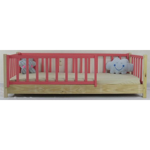 Cama Infantil Solteiro Base Colorida Madeira Maciça Pinus Grade Vertical