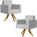 Ver imagem 1 de Kit 02 Poltronas Decorativa Base Giratória de Madeira Helô L02 Facto Cinza Metalizado - Lyam