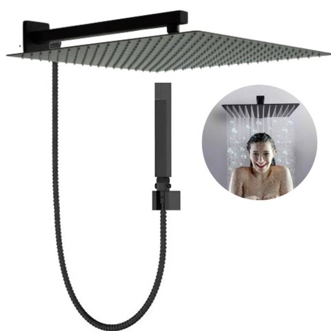 Ducha Chuveiro 30x30 Preto Fosco Inox Completo Com Desviador