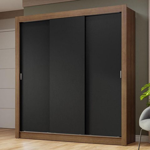 Guarda-roupa Casal 3 Portas de Correr Rustic/preto Nobre Madesa Rustic/preto