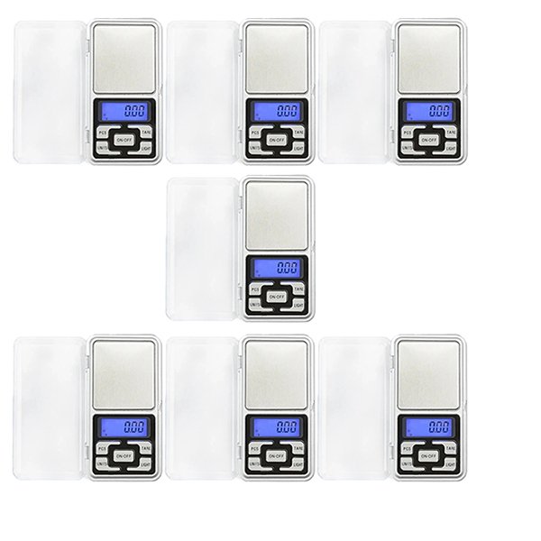 KIT 7 Mini Balanças Digitais Pocket Scale de Alta Precisão Eletrônicas Portáteis de Bolso 500g:Prata