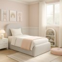 Ver imagem 1 de Cama Infantil Feminina Tamanho Solteiro Estofada Luxuosa:linho Cinza
