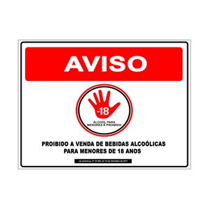 Placa de Proibida a Venda de Bebidas para Menores de 18 Anos 20x25cm Tacolado 03 Unidades