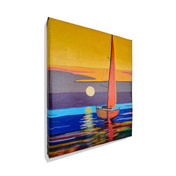 Mini Quadro  Artesanal Decorativo de Barco a Vela Pintado a Mão 30x25cm - 3