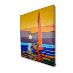 Mini Quadro  Artesanal Decorativo de Barco a Vela Pintado a Mão 30x25cm - 4