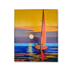 Mini Quadro  Artesanal Decorativo de Barco a Vela Pintado a Mão 30x25cm - 2
