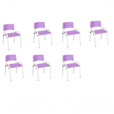Kit 7 Cadeira Iso Infantil Creche, Base Branco Lilas
