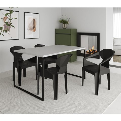 Mesa Jantar Manchester Branca com 4 Cadeiras Pretas Diamond para Sala Cozinha e Jantar-branco/preto