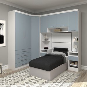 Guarda Roupa Dormitório Modulado Alpes Solteiro Canto - Roupeiro Luciane M06:azul