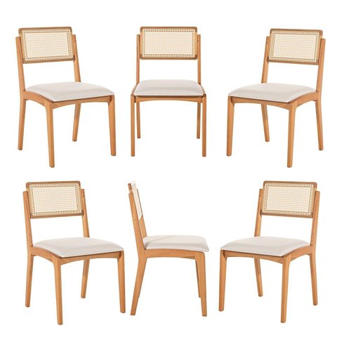 Kit 6 Cadeiras com Encosto Tela Assento Estofado Verona