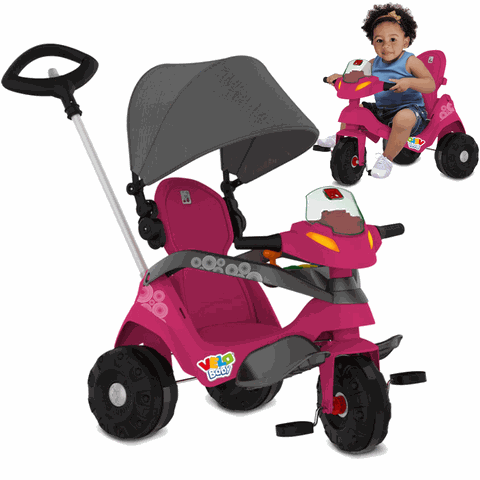 Triciclo Velobaby com Capota Rosa Passeio e Pedal Bandeirante