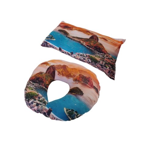 KIT Almofada + Travesseiro Encosto De Pescoço Viagem Rio de Janeiro Pão de açúcar