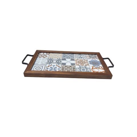 Bandeja Rustica da Fazenda 37,5 X 22,5 Ferra Madeira Azulejo Utensilios do Chef