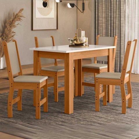 Conjunto Mesa de Jantar Bellagio com 4 Cadeiras Estofadas Clara Poliman Móveis