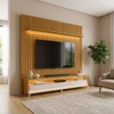 Ver imagem 1 de Rack com Painel Ripado para TV até 90 Polegadas em MDF com LED 217cm x 228,8cm Casuá Marrom Naturale