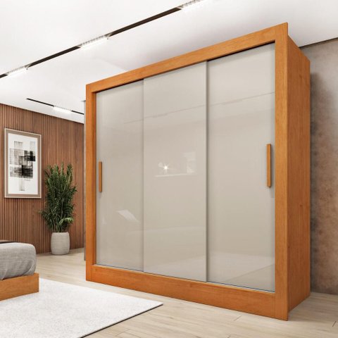 Guarda-Roupa Casal com 3 Portas de Correr e 4 Gavetas 190cm Multimóveis CR35502 Cinamomo/Off White