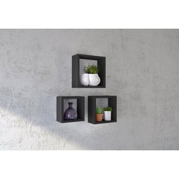 Kit de 3 Nichos Leve Quadrados Pretos de Madeira - 3